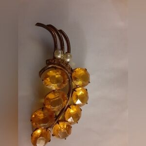 Jay Kel Sterling Silver Amber Color Stone with Pearl Vintage Brooch